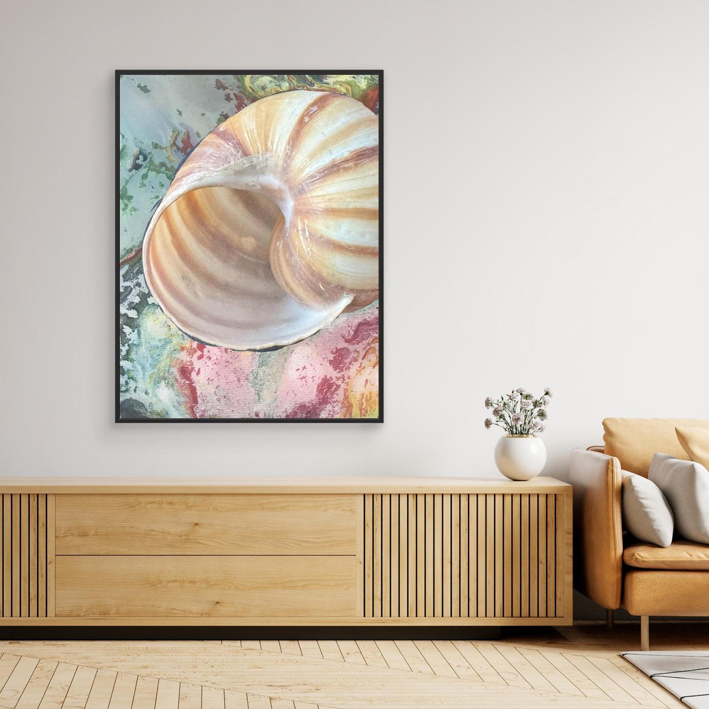 Shell On pink/green/blue background