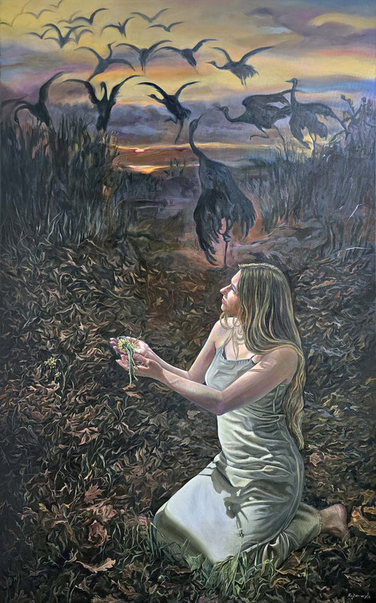 Cranes Take Off - original art by Alicja Kajtanowska