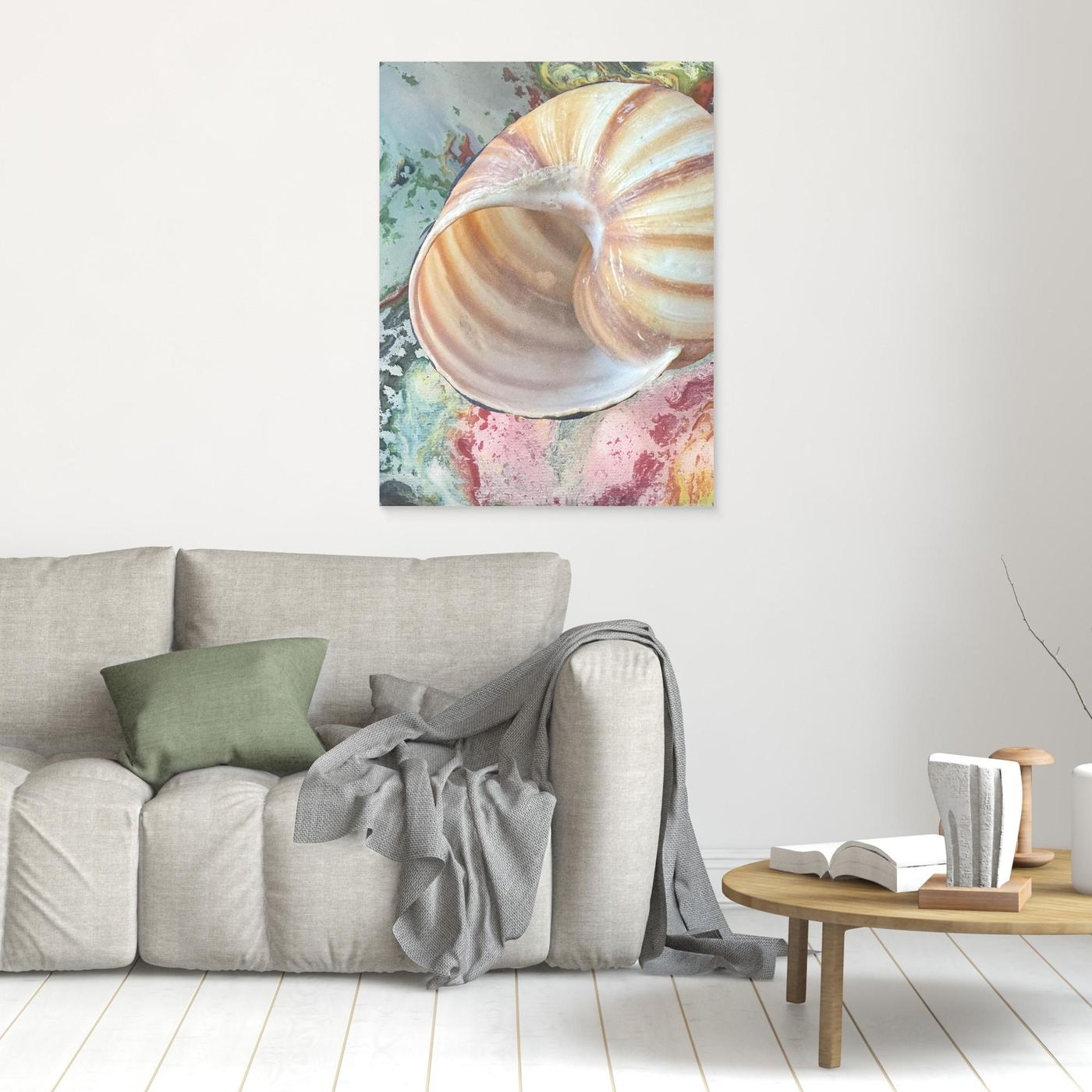 Shell On pink/green/blue background
