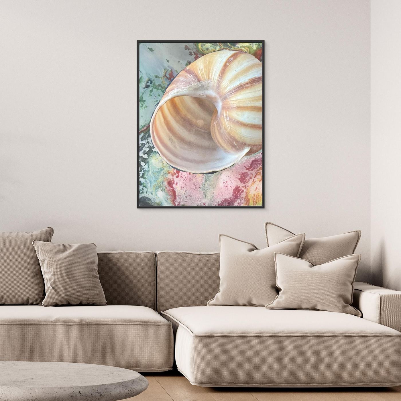 Shell On pink/green/blue background