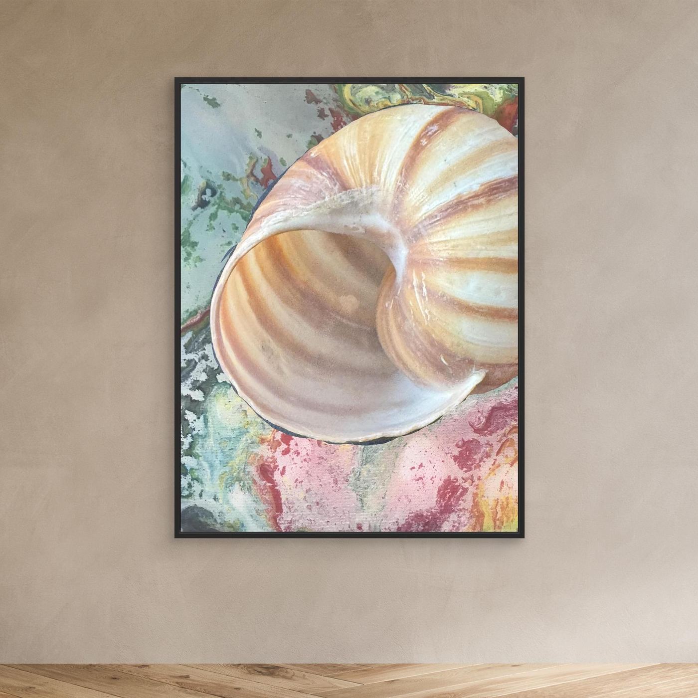 Shell On pink/green/blue background