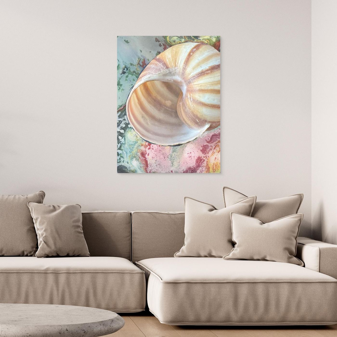 Shell On pink/green/blue background